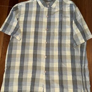 Tommy Bahama Gray and Cream Plaid Casual Shirt